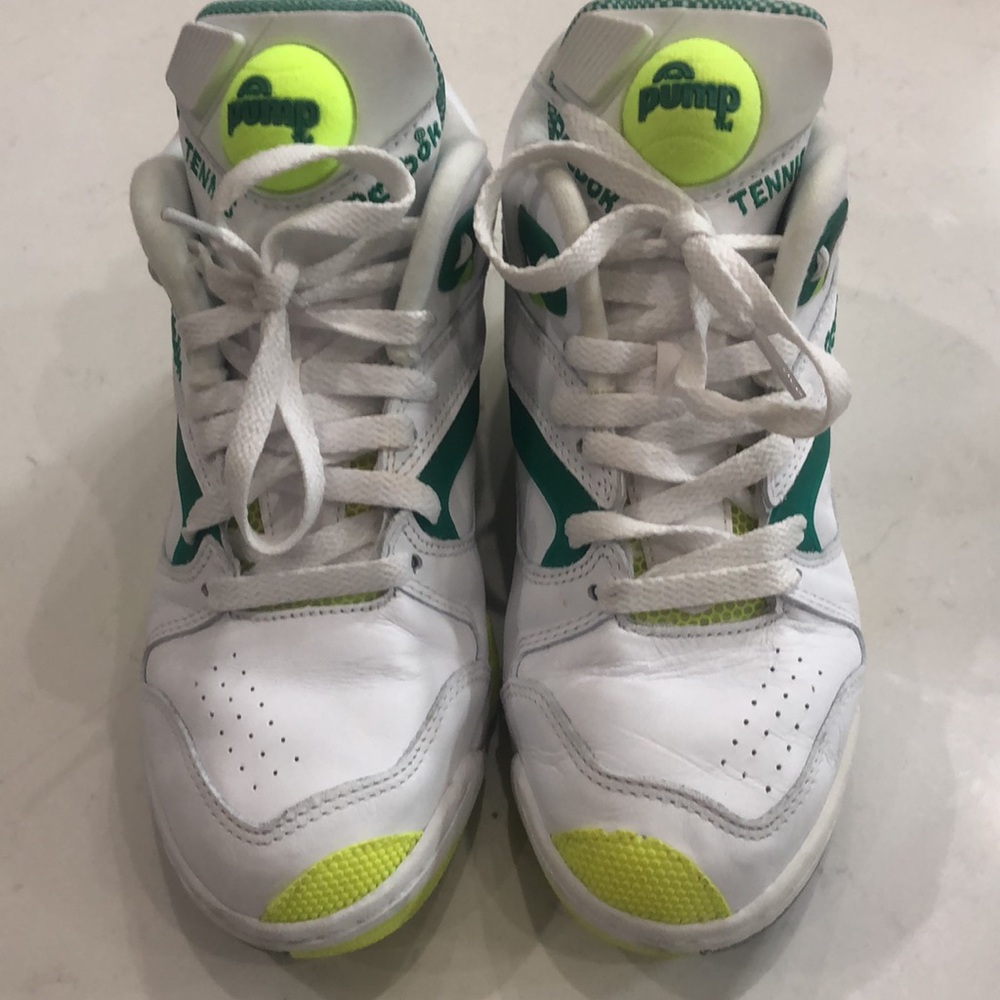 RARE Reebok Court Victory Pump Tennis Shoes men's Size 8 White Green Hexalite - Picture 2 of 11
